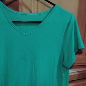SHEIN Teal Short Sleeve V-Neck Top